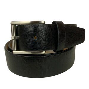 Calvin Klein Mens Black Textured Leather Belt Size L 38-40 Silver-Tone Buckle